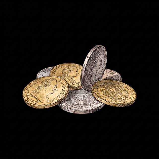 Illustration of gold and silver coins