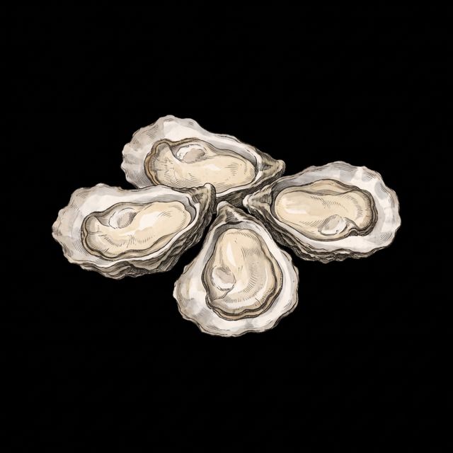 Illustration of open oysters on the shell