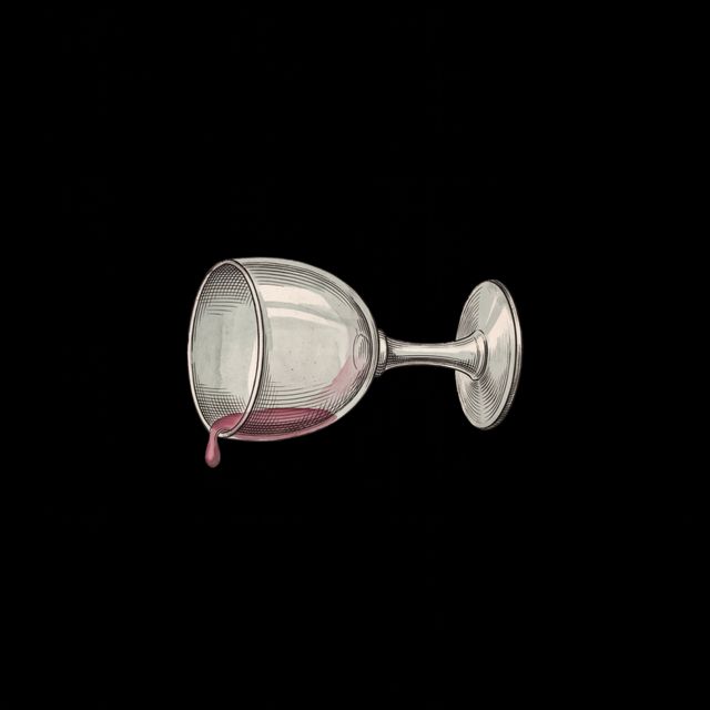 Illustration of an overturned wine glass spilling red wine